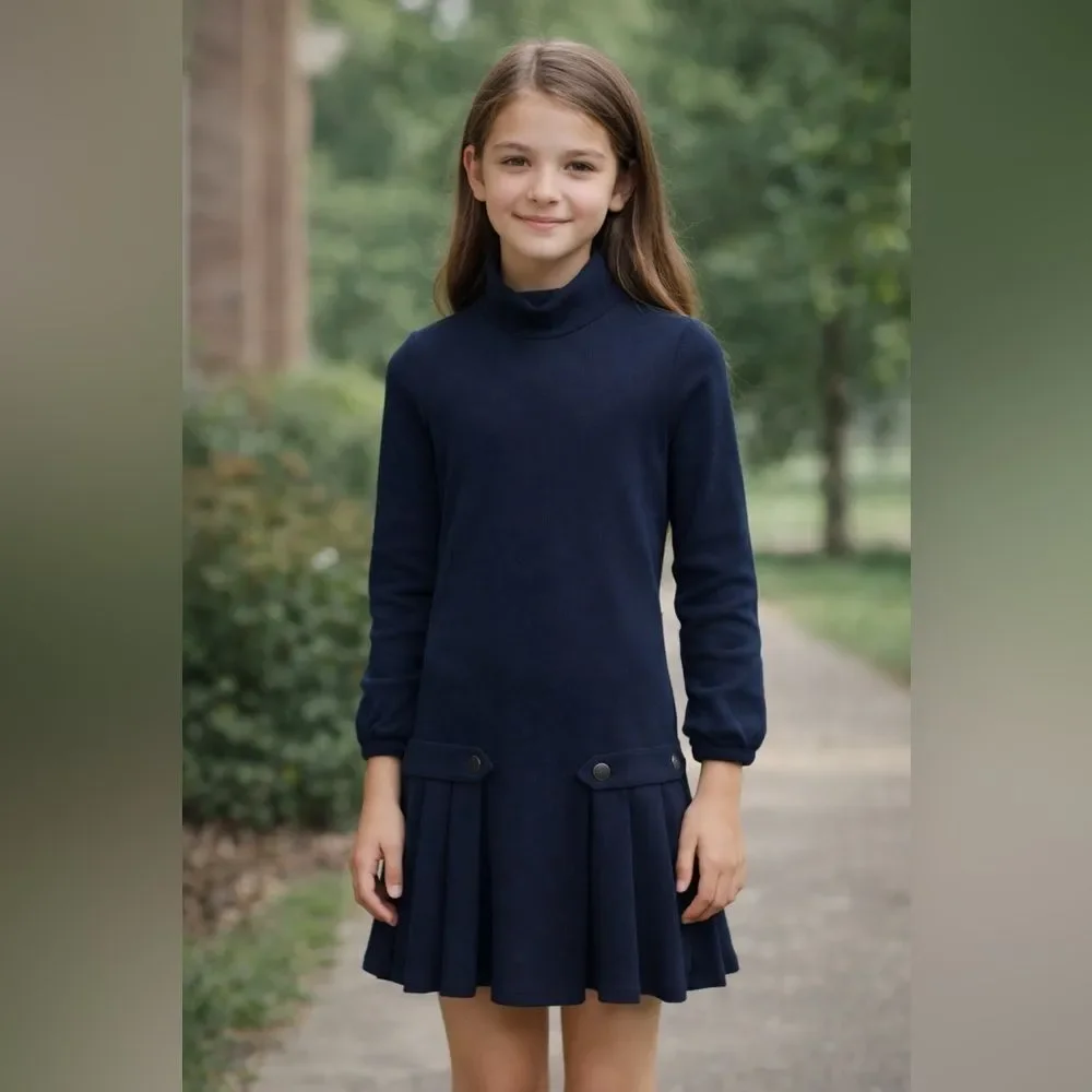 NWT Ralph Lauren Blue Rib Knit Turtleneck Sweater Dress Sz L (10/12)